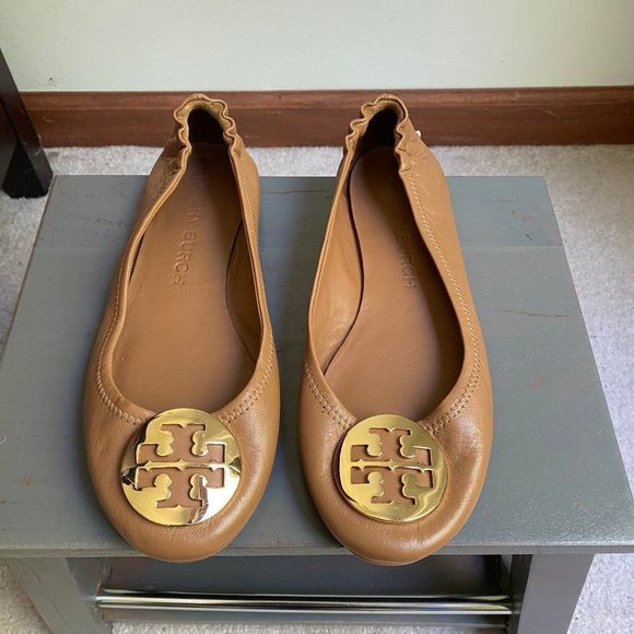 TORY BURCH Women 50393 Claire Premium Leather Gold Logo Ballet Flats - NEW NWOB